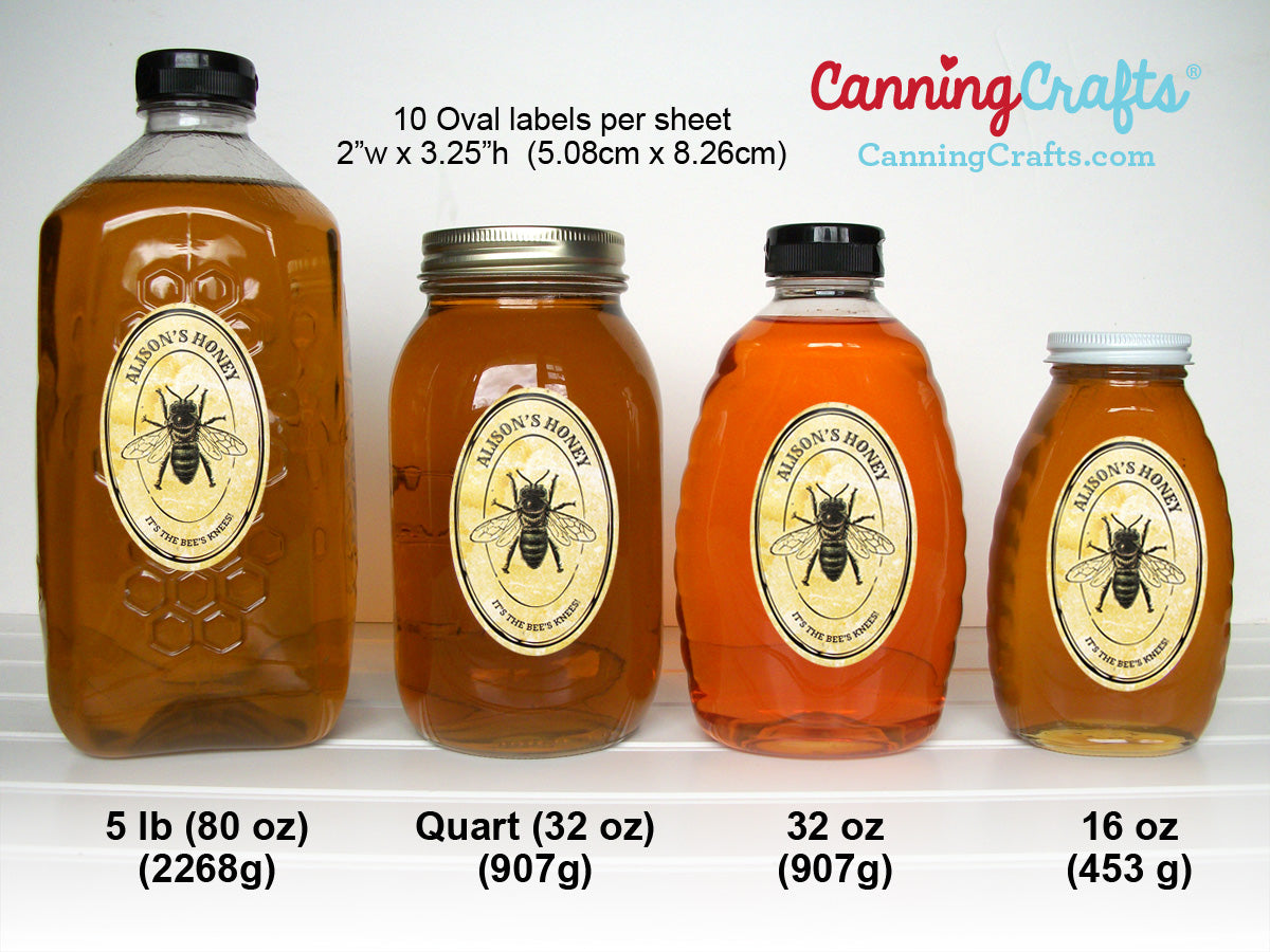 Custom oval honey label & bottle size chart | CanningCrafts.com