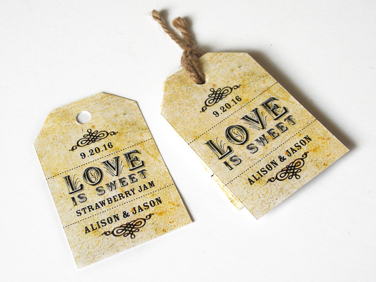 Custom Vintage Love is Sweet Wedding Hang Tags | CanningCrafts.com