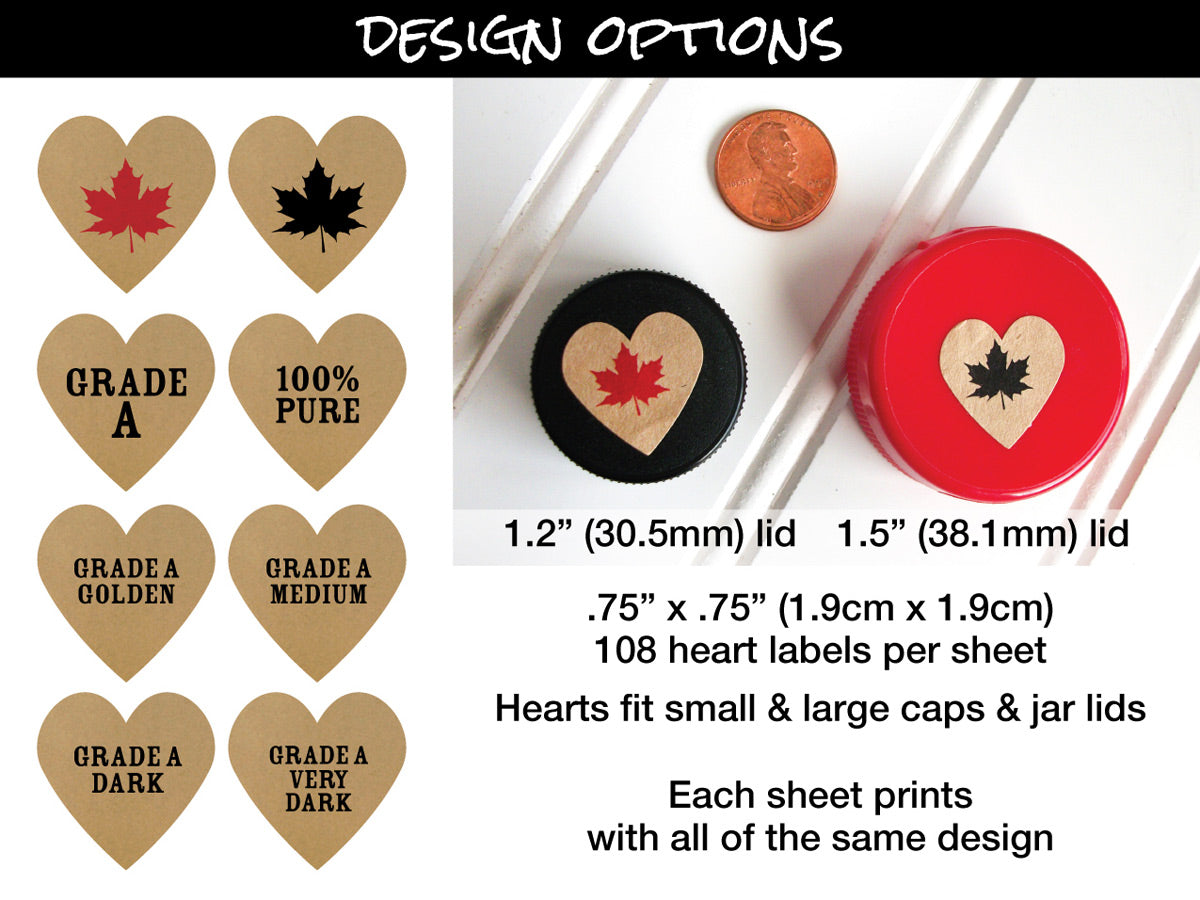 Kraft Heart Maple Syrup Grade Labels size chart | CanningCrafts.com