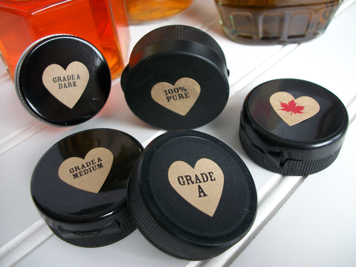 Kraft Heart Maple Syrup Grade Labels fit bottle caps & lids | CanningCrafts.com