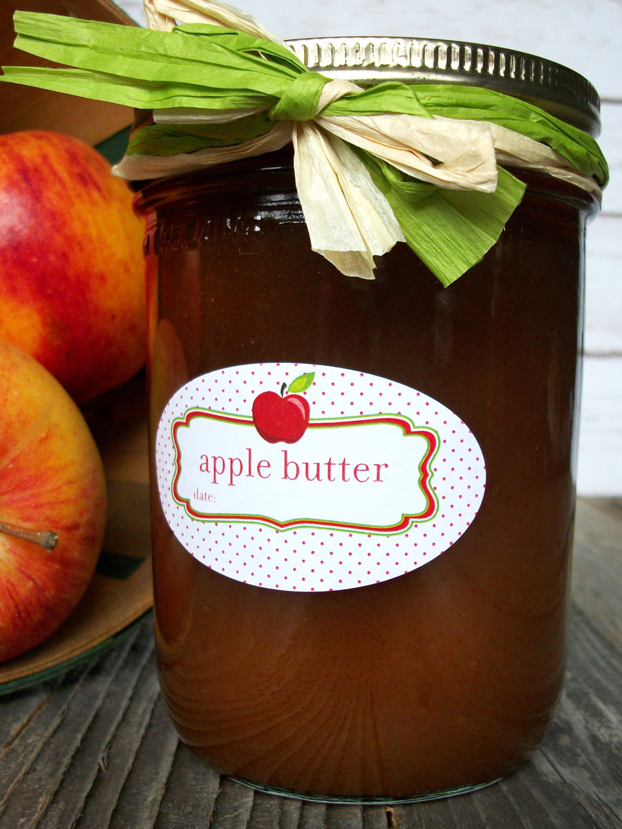 Oval Apple Butter canning jar labels fit quilted Ball jars | CanningCrafts.com