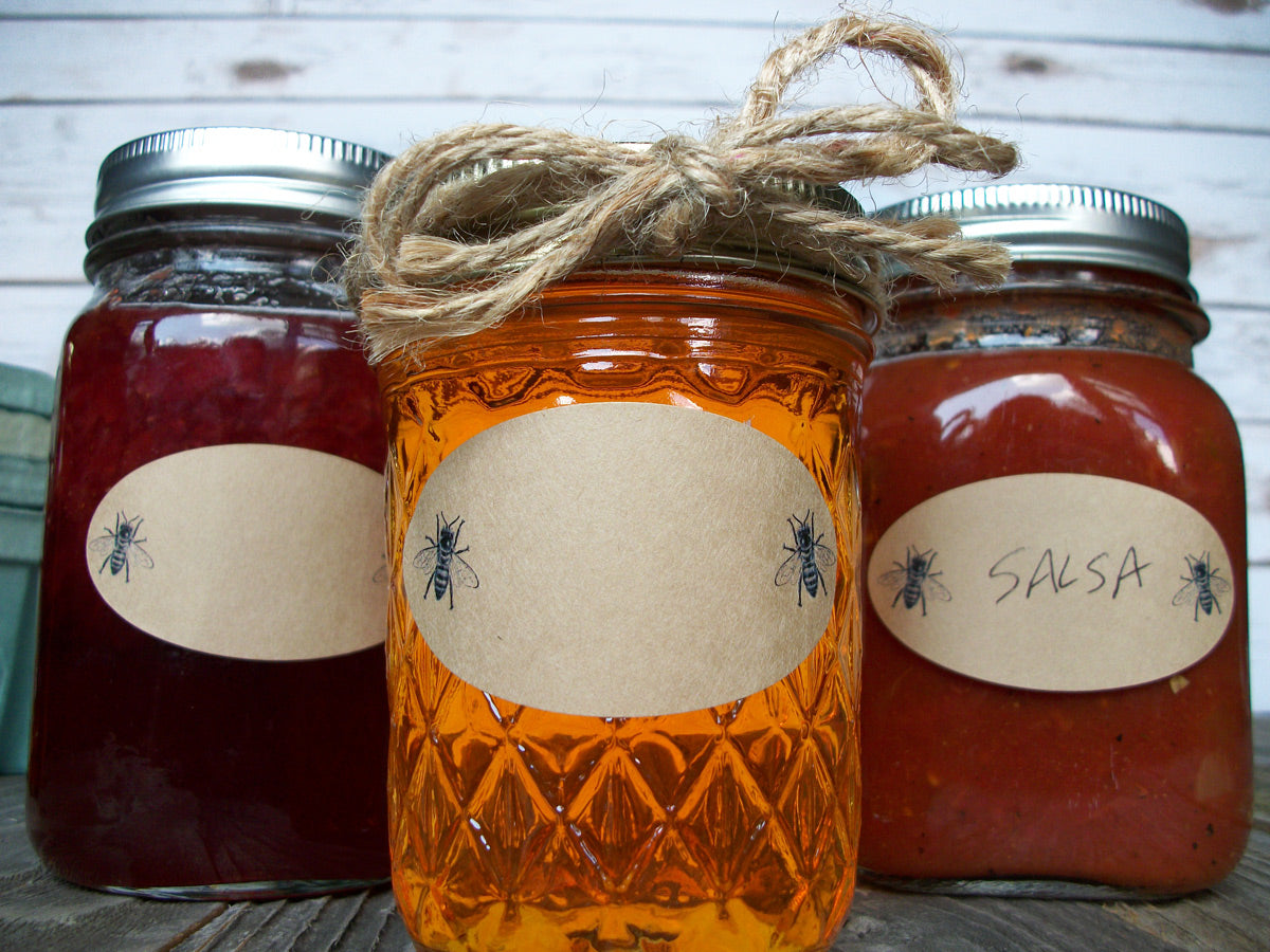 Kraft honey bee oval Quilted canning jar labels | CanningCrafts.com