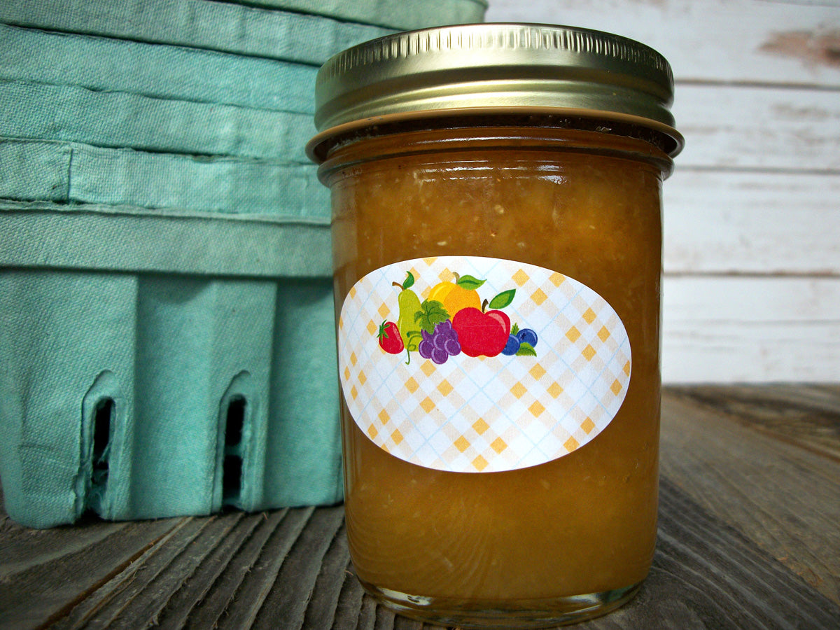 Quilted oval fruit canning jar labels | CanningCrafts.com