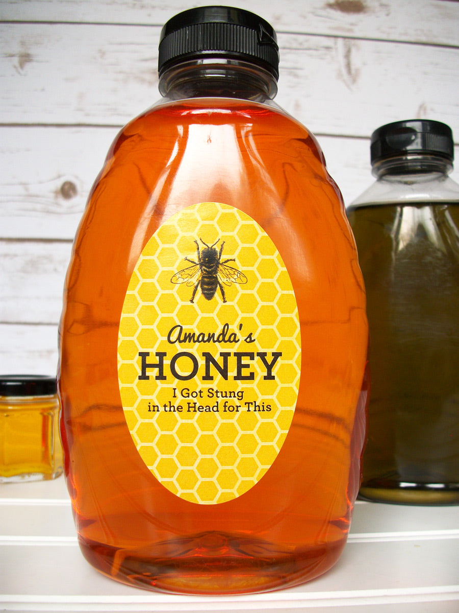 Custom oval yellow & black honey bottle labels | CanningCrafts.com