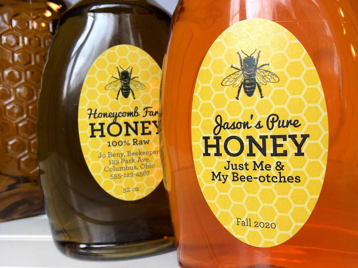 Custom yellow oval honey bottle labels | CanningCrafts.com