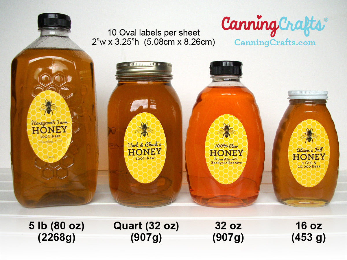 Custom oval honey label size chart | CanningCrafts.com