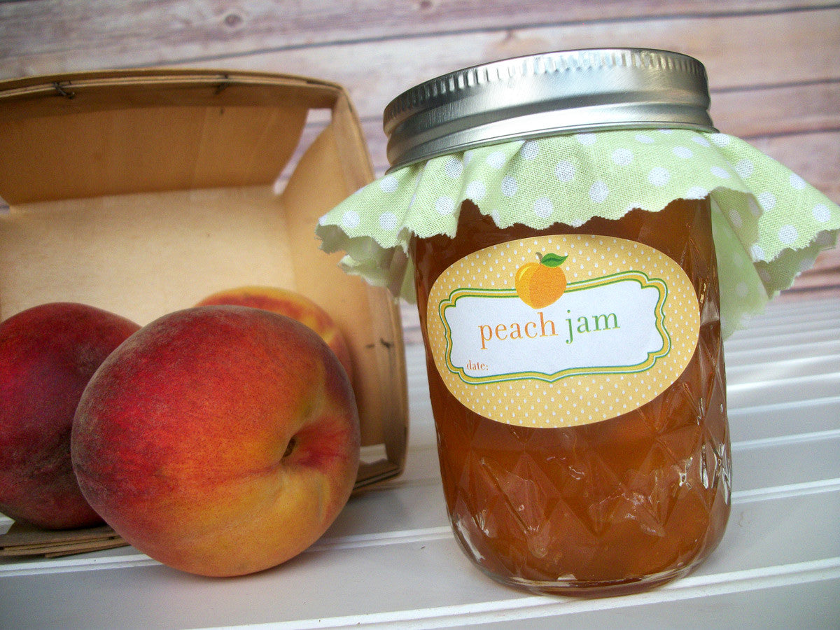 Peach Jam Canning Labels for quilted jam jars | CanningCrafts.com