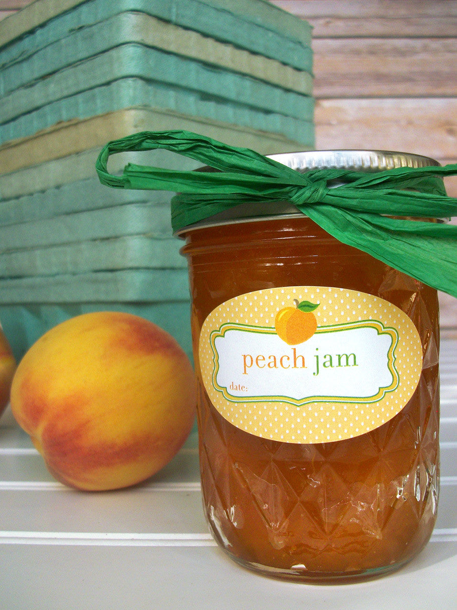 Oval Peach Jam Canning Labels fit quilted jam jars | CanningCrafts.com