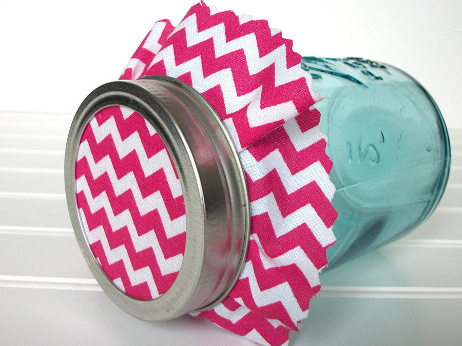 12 Hot Pink Chevron Jam Jar Covers