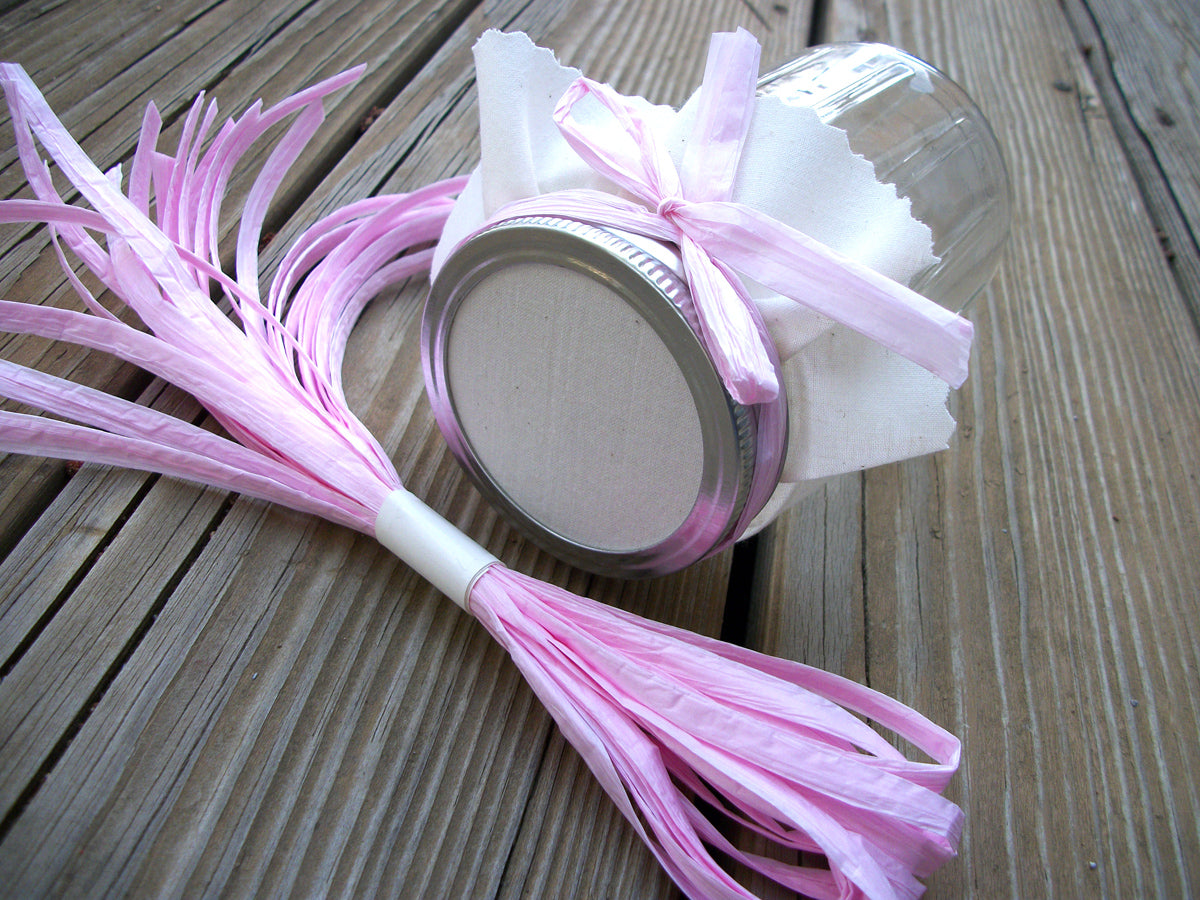 Natural or Pink Paper Raffia Ribbons for mason canning jars | CanningCrafts.com