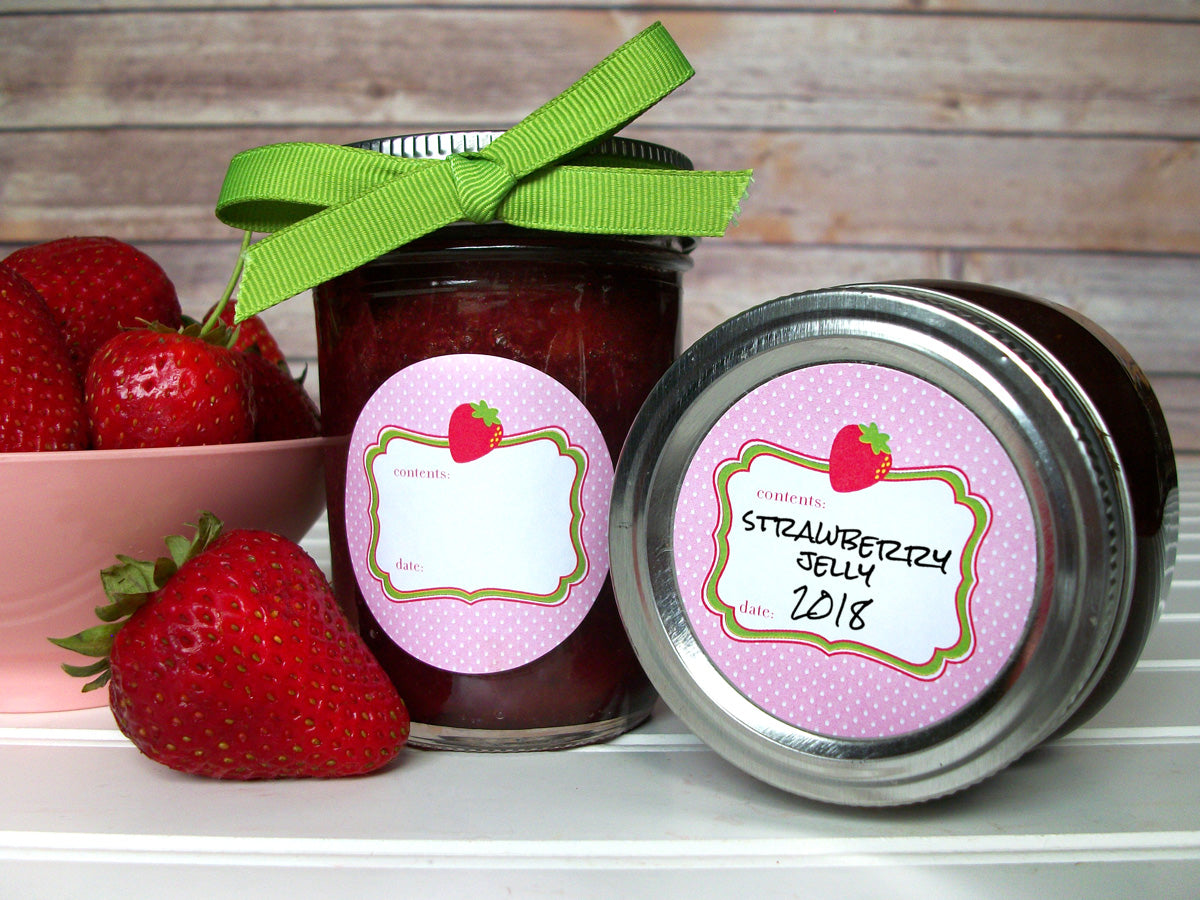 Cute Pink Strawberry Jam & Jelly Canning Labels | CanningCrafts.com