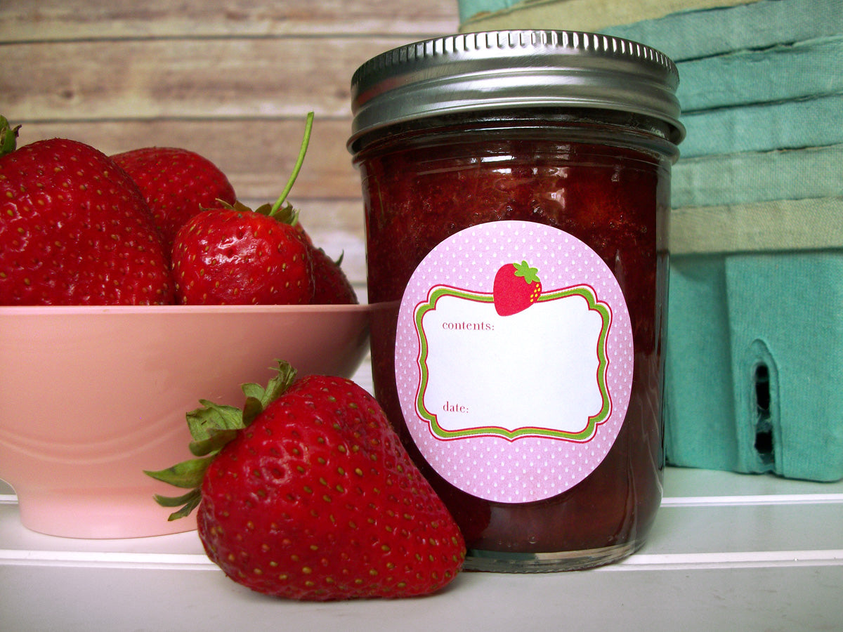 Cute Pink Strawberry Canning Jar Labels | CanningCrafts.com