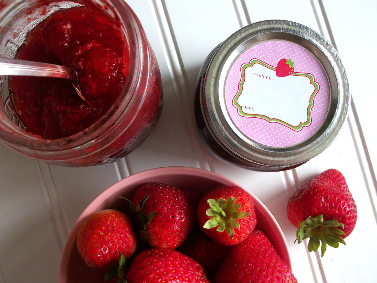 Cute Pink Strawberry Jam Canning Labels | CanningCrafts.com