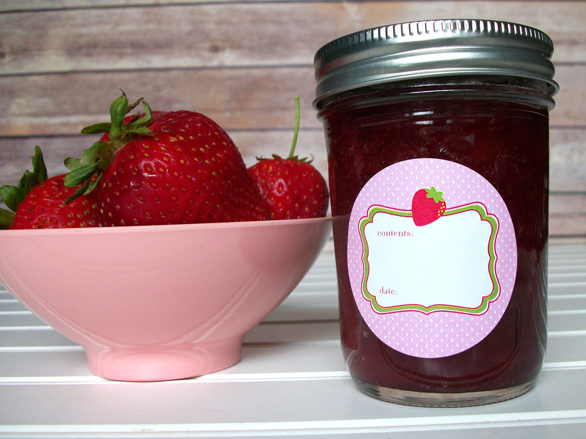 Cute Pink Strawberry Mason Jar Canning Labels | CanningCrafts.com