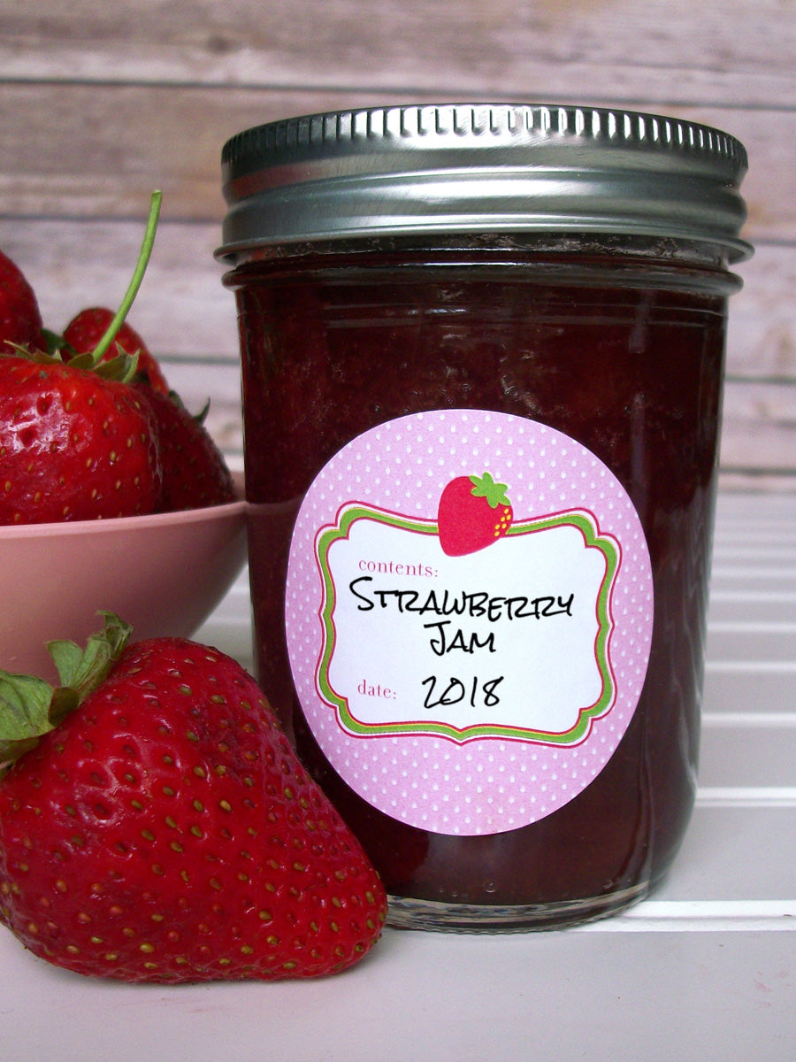 Cute Pink Strawberry Jam & Jelly Canning Jar Labels | CanningCrafts.com