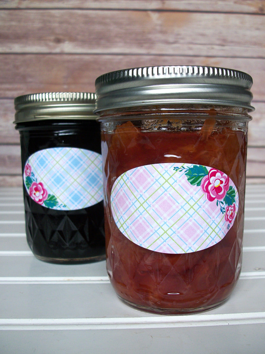 Plaid Floral Oval Jam & Jelly Jar Canning Labels | CanningCrafts.com