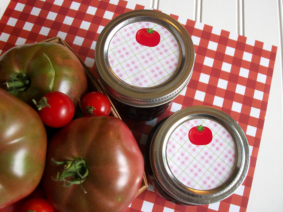 Plaid Tomato Canning Labels | CanningCrafts.com