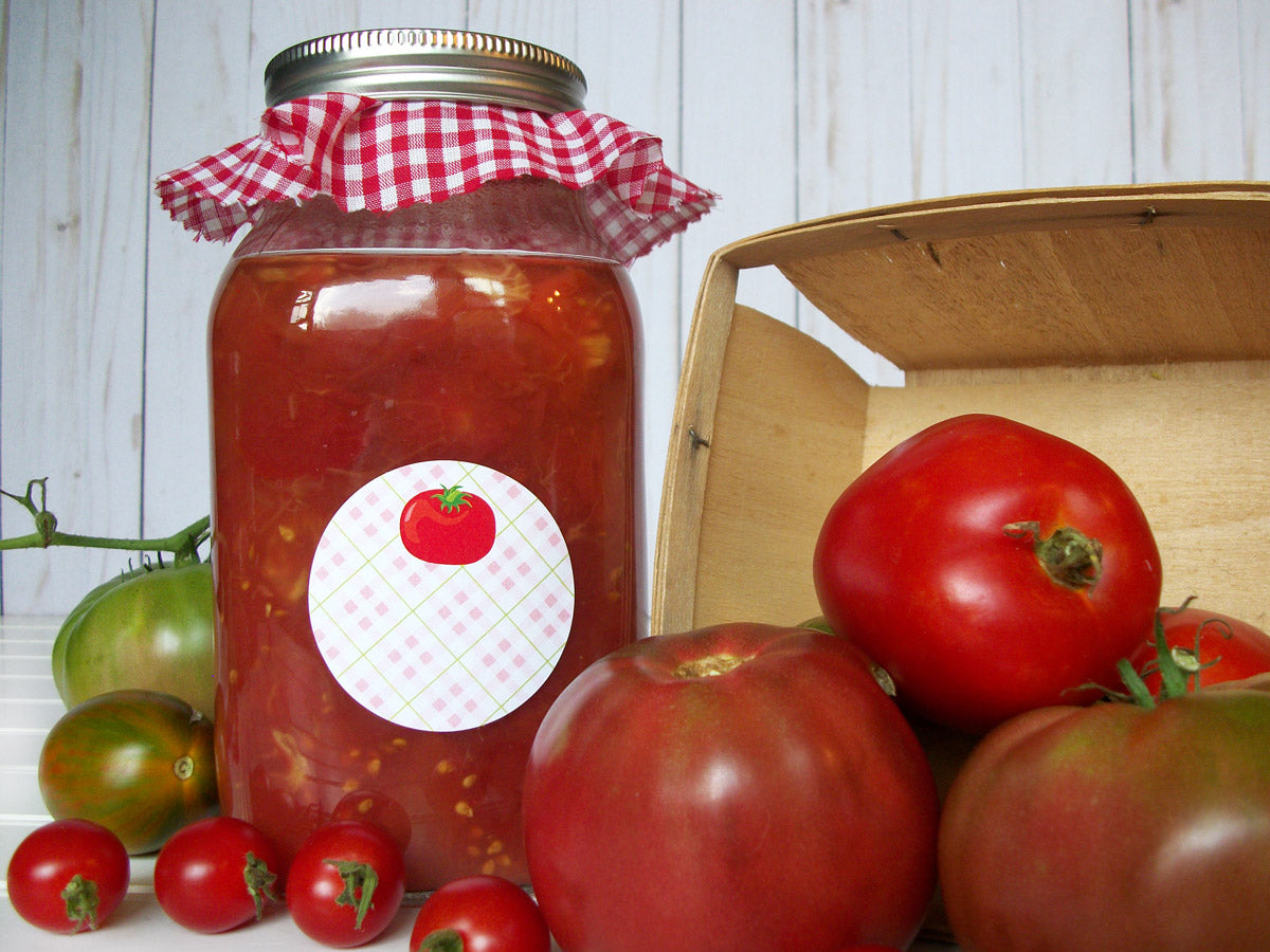 Plaid Tomato Mason Canning Jar Labels | CanningCrafts.com