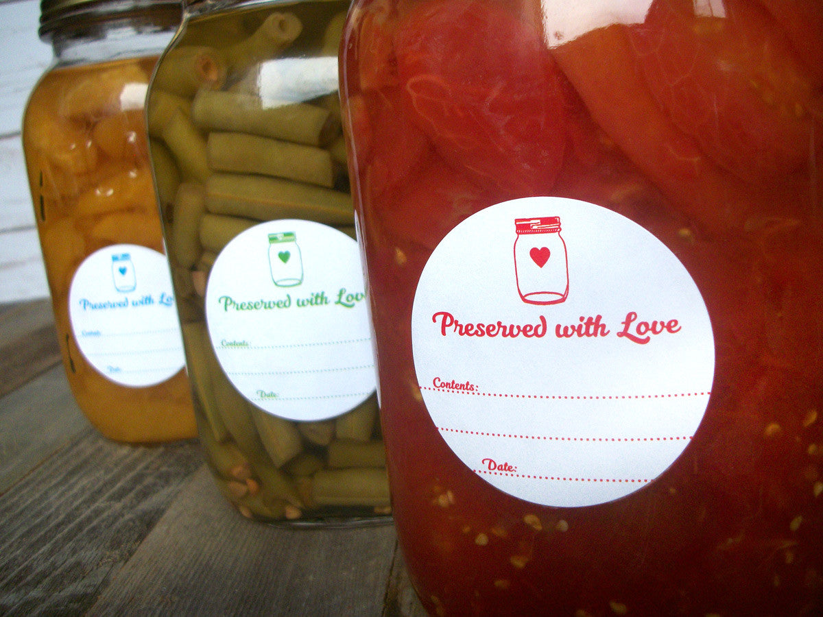 Canning LabelsPreserved with Love Canning Jar Labels in 9 color options | CanningCrafts.com