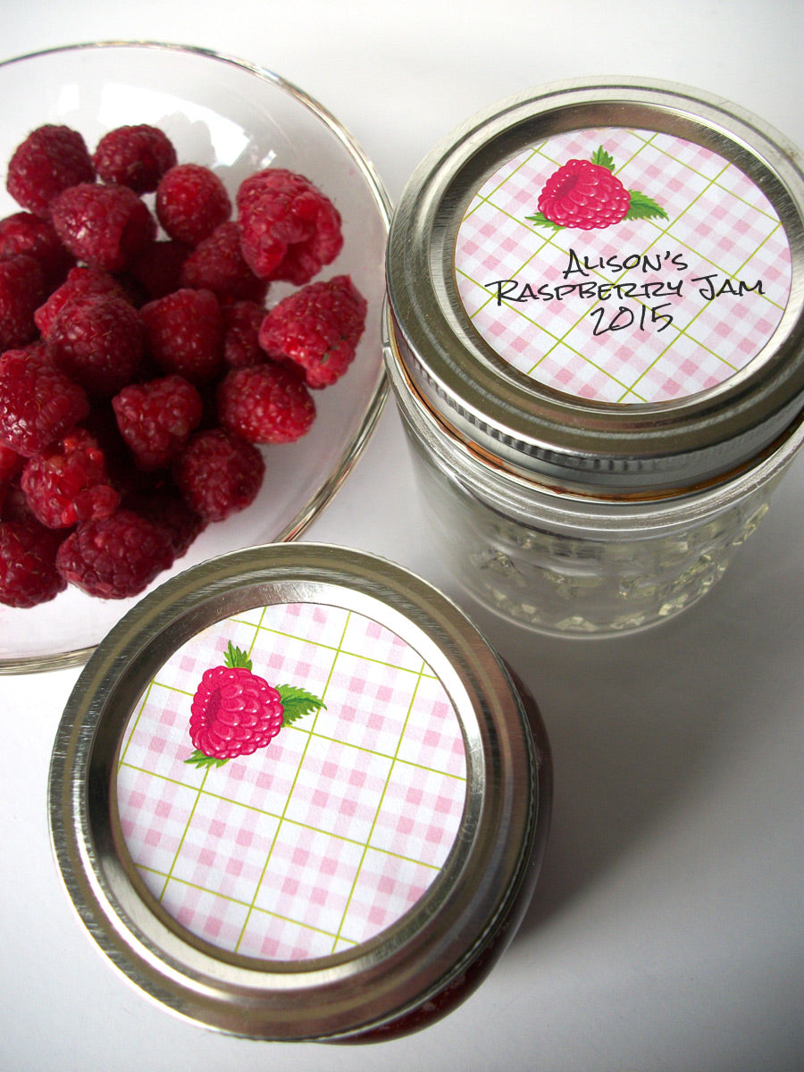 Plaid Red Raspberry Canning Labels, mason jar labels for homemade jam ...