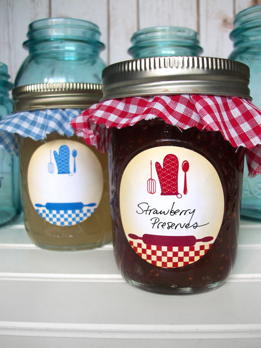 Red & Blue Country Kitchen Canning Labels | CanningCrafts.com