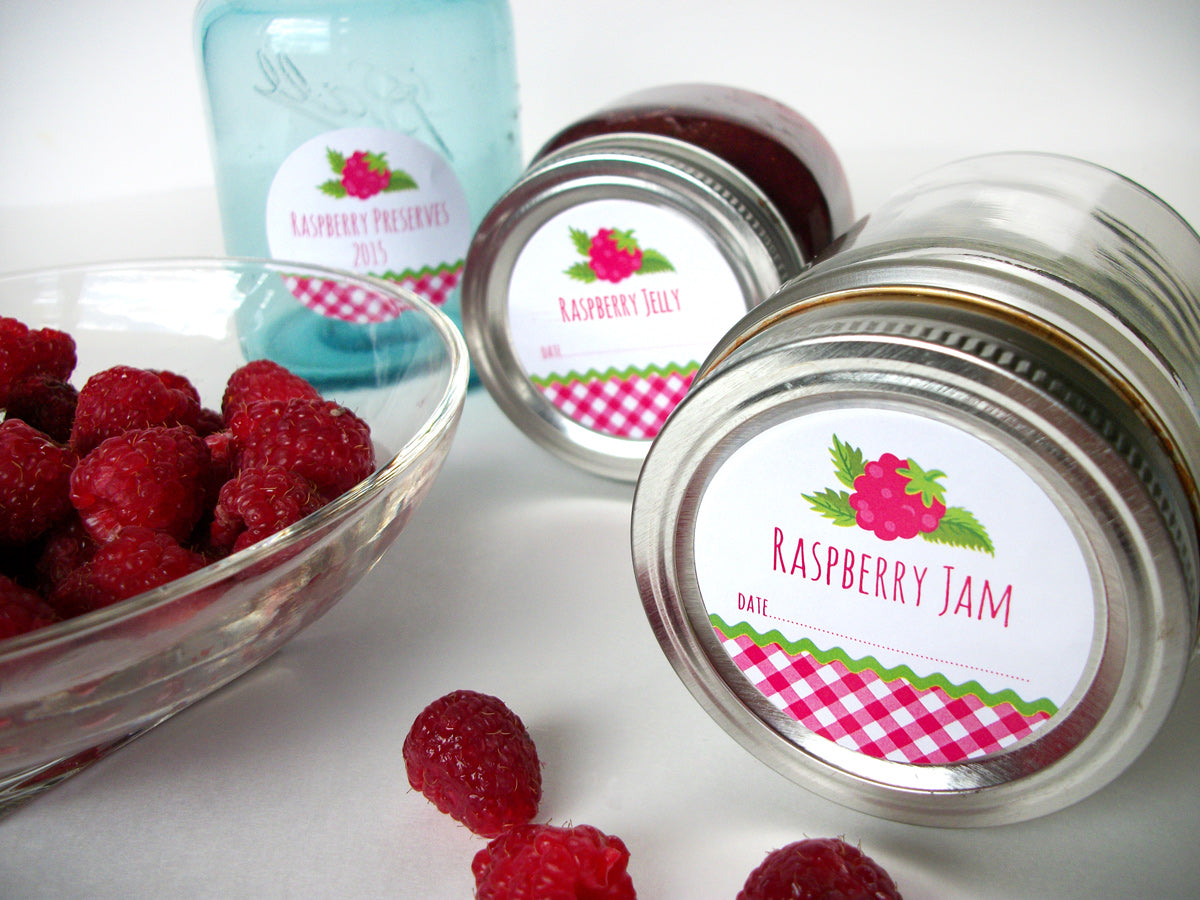 Red Raspberry Jam & Preserves Canning Jar Labels | CanningCrafts.com