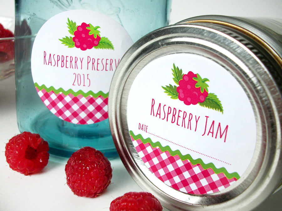 Gingham Red Raspberry Canning Labels for jam, jelly, pie filling ...