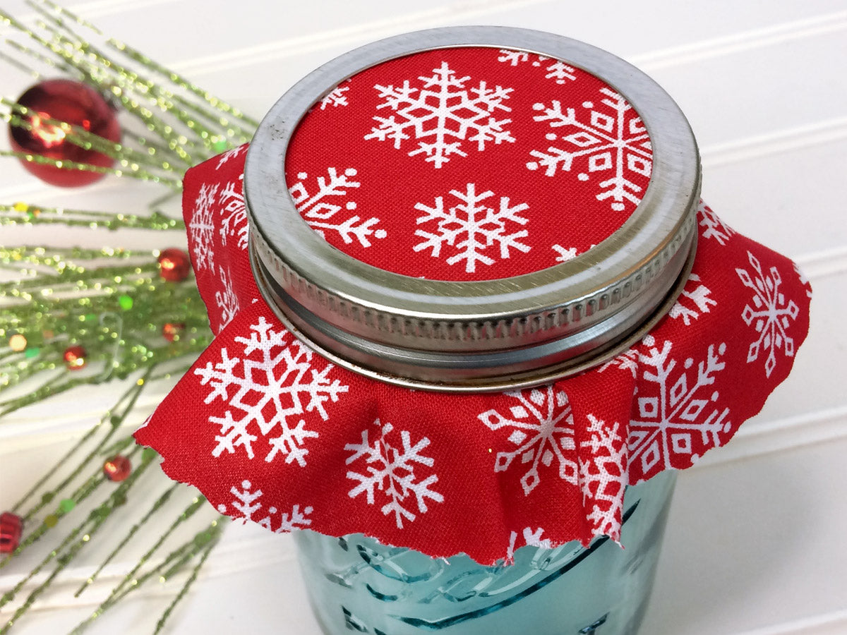 Red Snowflake Christmas Jam Jar Covers | CanningCrafts.com