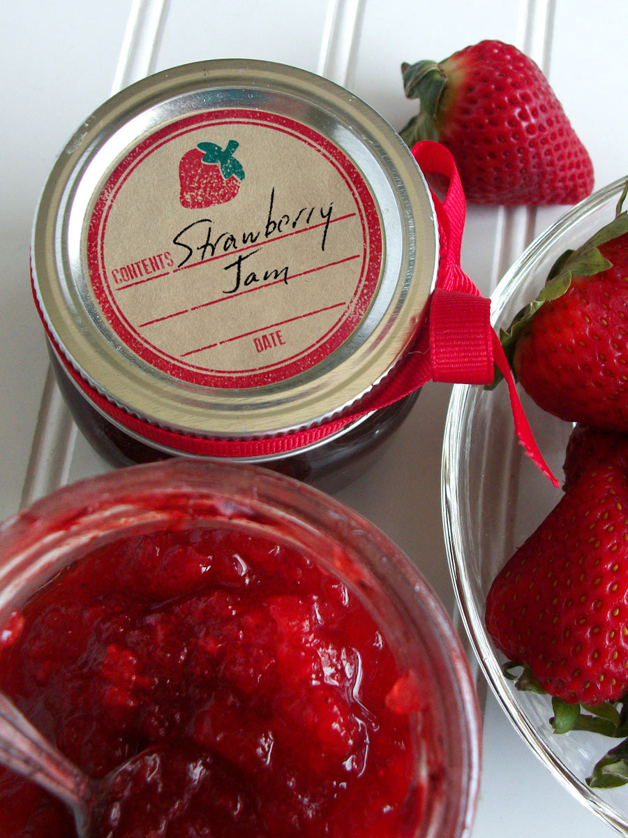Rubber Stamp Kraft Strawberry Jam Jar Canning Labels | CanningCrafts.com