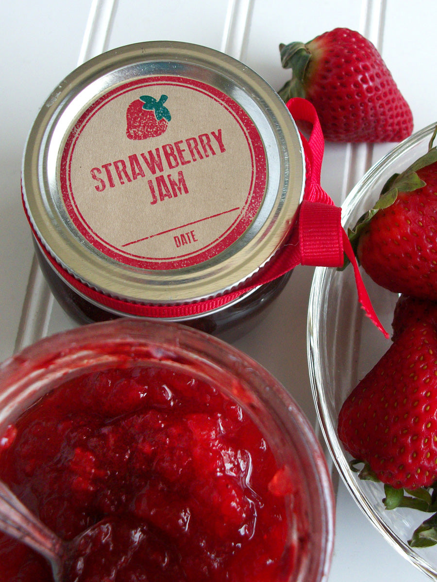 Rubber Stamp Kraft Strawberry Jam Canning Labels | CanningCrafts.com