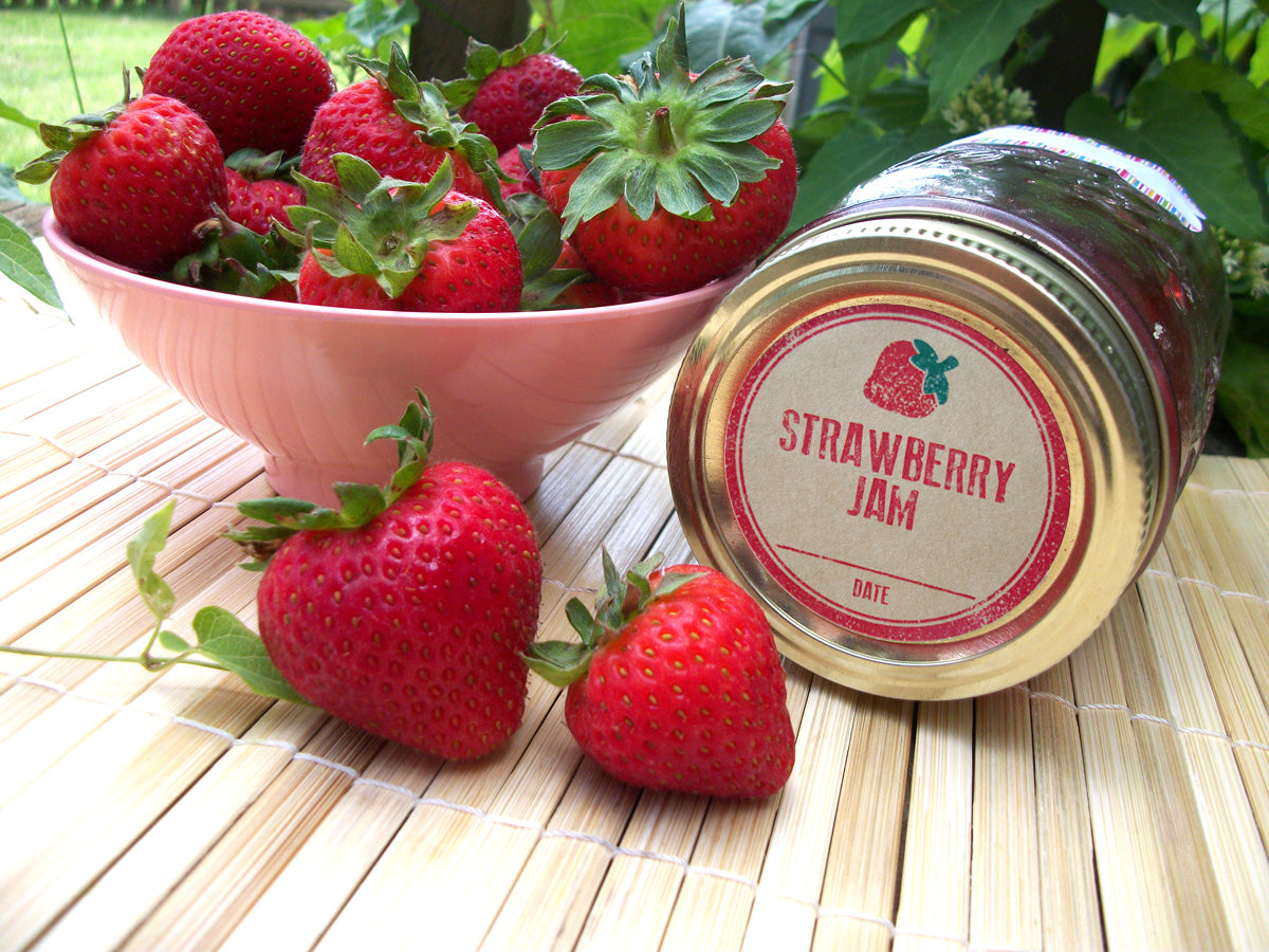 Rubber Stamp Kraft Strawberry Jam Canning Labels | CanningCrafts.com