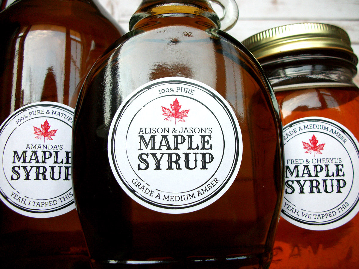 Black Seal apothecary style custom Maple Syrup stickers | CanningCrafts.com