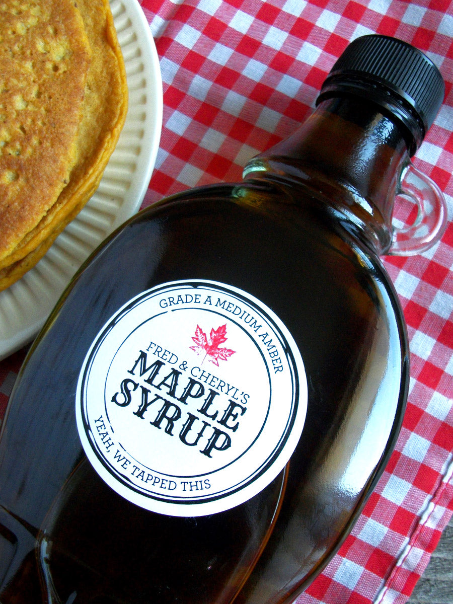 Black Seal apothecary style custom Maple Syrup stickers | CanningCrafts.com