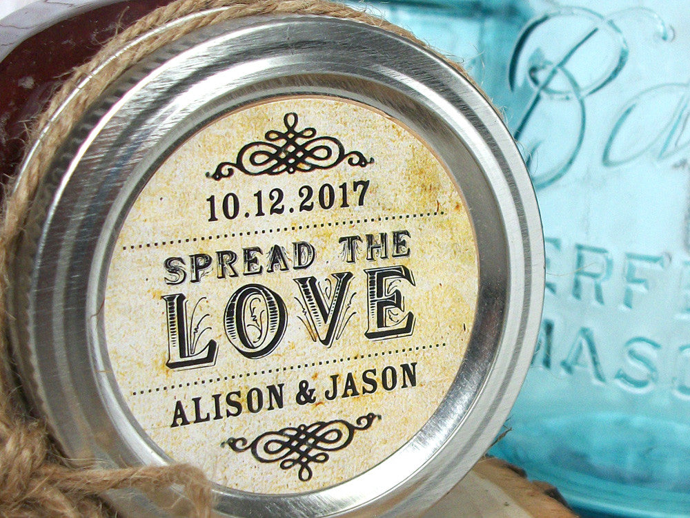 custom vintage Spread the Love wedding jam jar favor label | CanningCrafts.com
