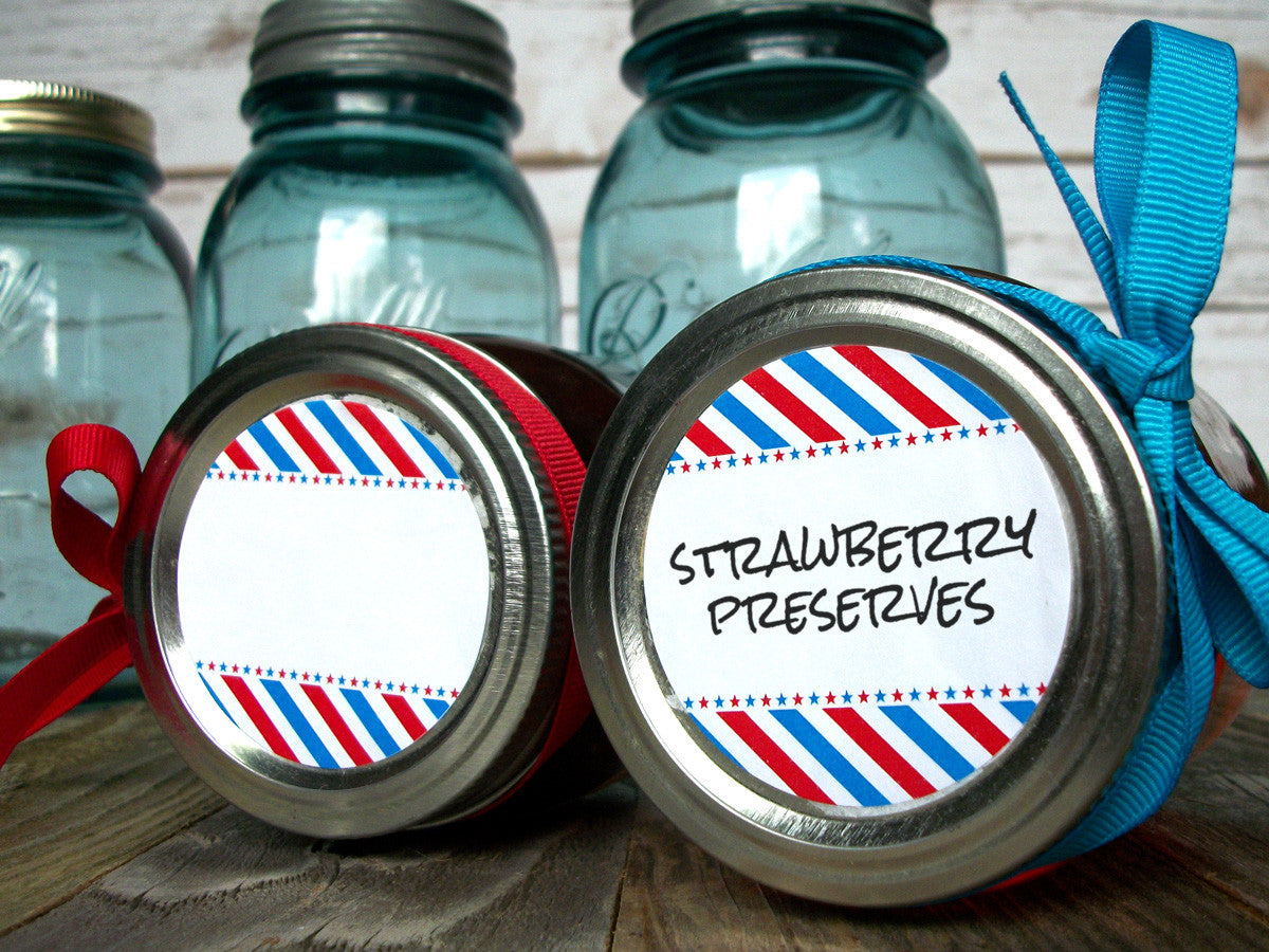 Patriotic red white & blue canning jar labels | CanningCrafts.com