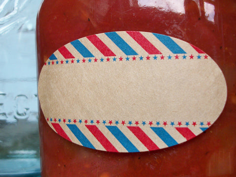 Red White & Blue  kraft paper quilted canning jar labels | CanningCrafts.com