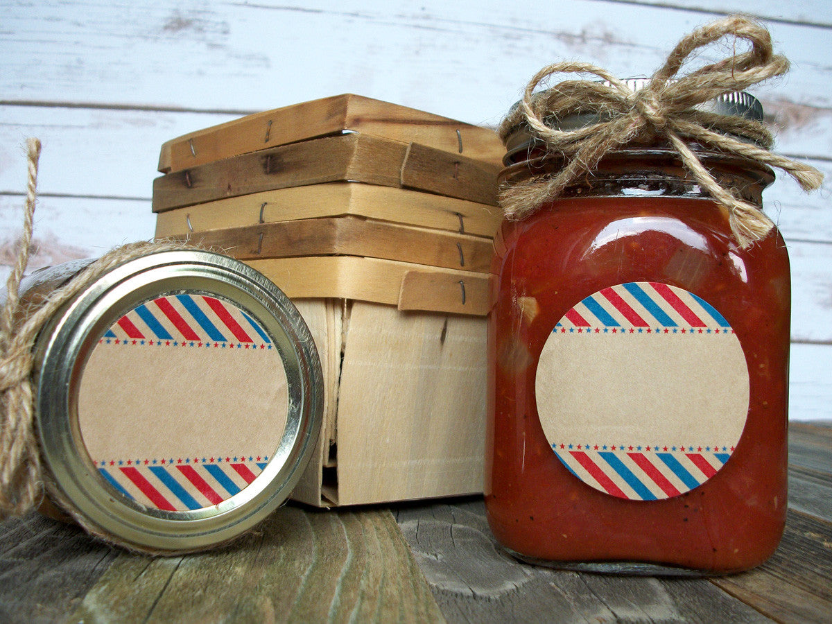 Patriotic red white & blue mason jar labels | CanningCrafts.com