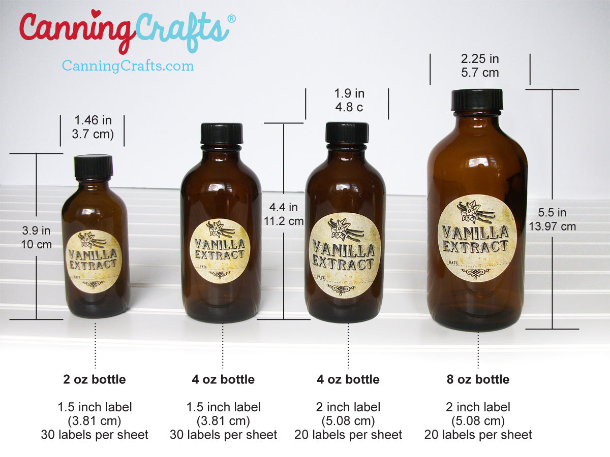 Vanilla Extract Bottle Labels size chart | CanningCrafts.com
