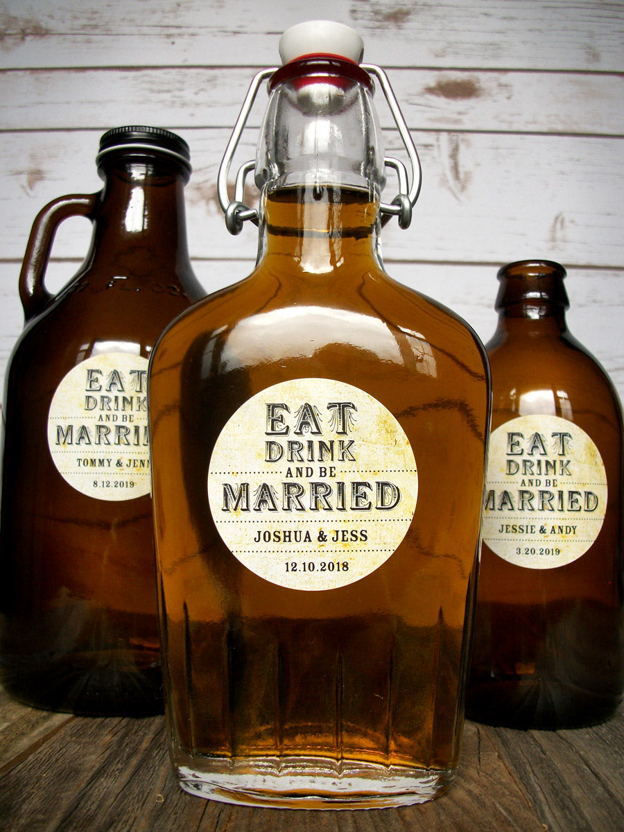 custom vintage Eat Drink and Be Married wedding labels | CanningCrafts.com