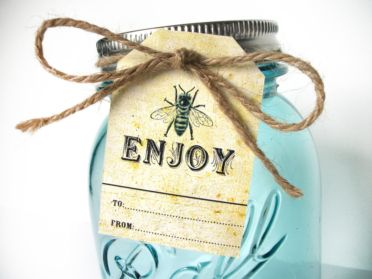 12 Vintage Enjoy Honey Bee Hang Tags for mason jars & honey favors –  CanningCrafts