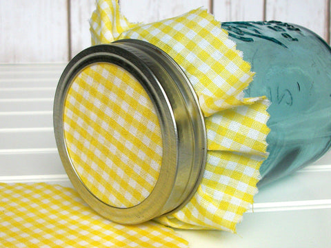 Yellow Gingham Jam Jar Covers | CanningCrafts.com