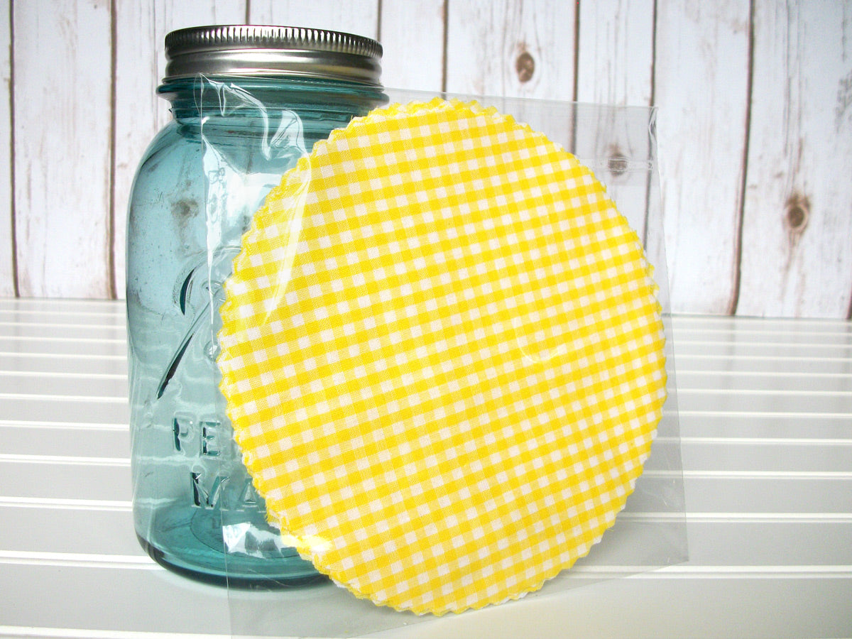 Yellow Gingham Jam Jar Covers | CanningCrafts.com