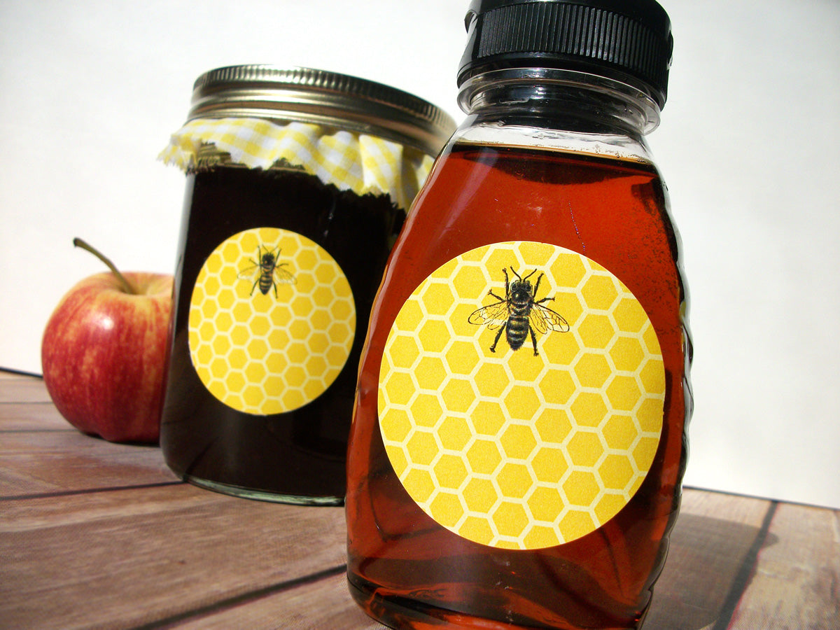 Yellow Honey Bee Canning & Bottle Labels | CanningCrafts.com