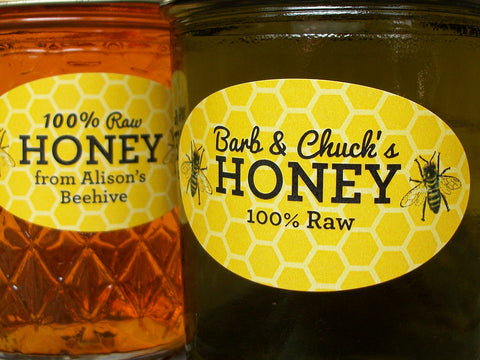yellow & black honeycomb custom oval honey labels | CanningCrafts.com