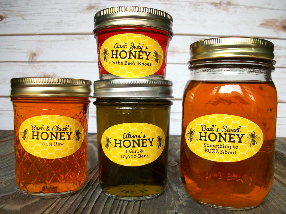yellow & black honeycomb custom oval honey labels | CanningCrafts.com